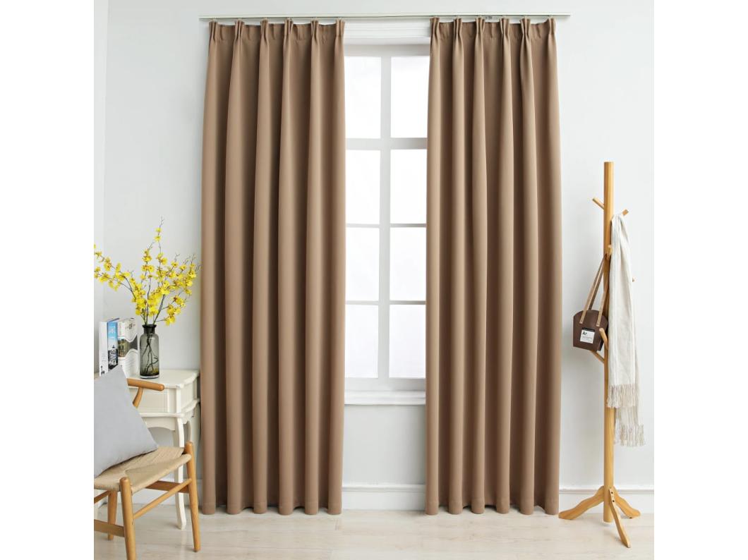 Verduisteringsgordijnen met haken 2 stuks Taupe 140x225 cm