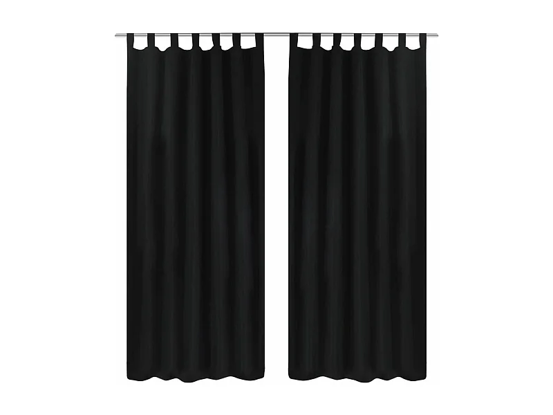 2 tende con passanti in micro raso nero, 140 x 225 cm