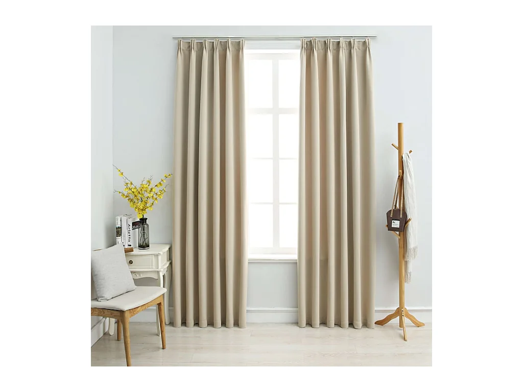 Rideaux occultants avec crochets 2 pcs Beige 140x175 cm