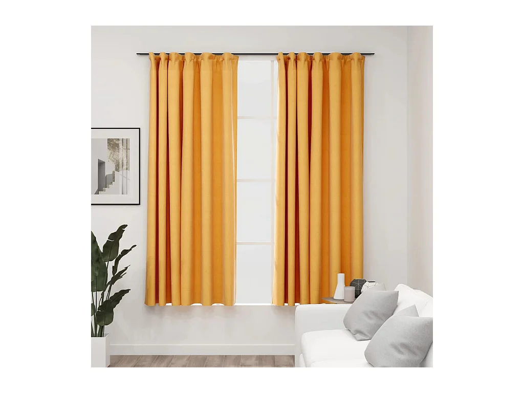 Rideaux occultants aspect lin et crochets 2 pcs Jaune 140x175cm