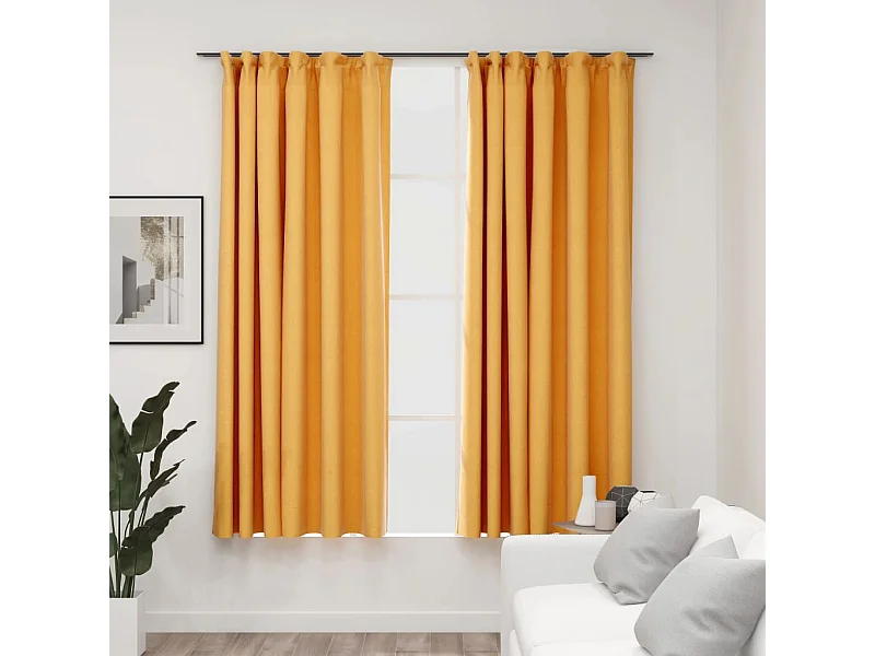 Cortinas blackout e ganchos de linho 2 peças amarelo 140x175cm