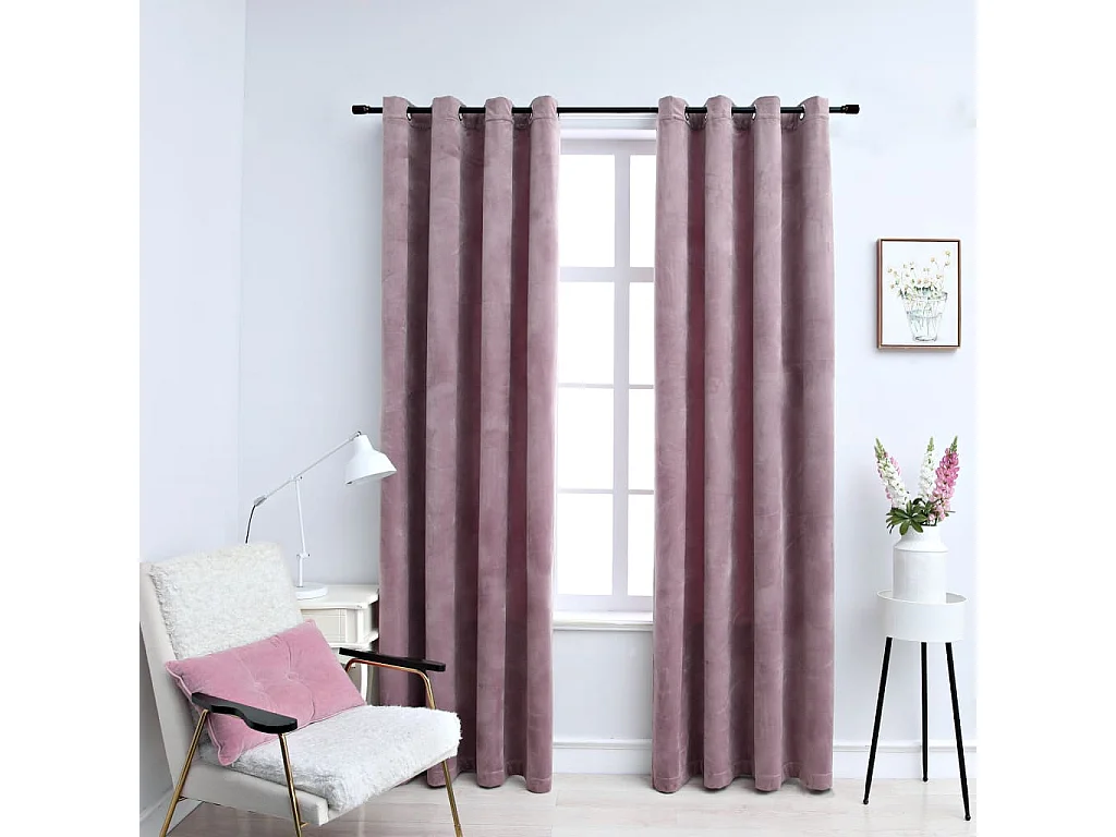 Tende oscuranti con anelli 2 pz Velluto Rosa 140x245 cm