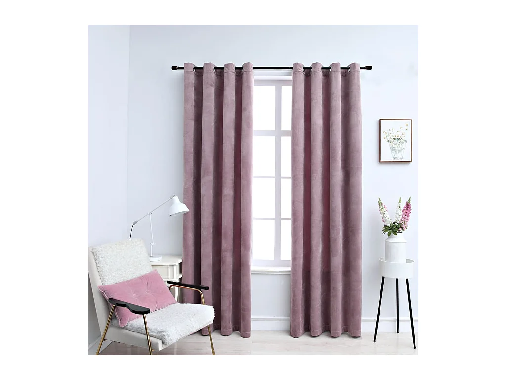 Rideaux occultants avec anneaux 2 pcs Velours Rose 140x245 cm