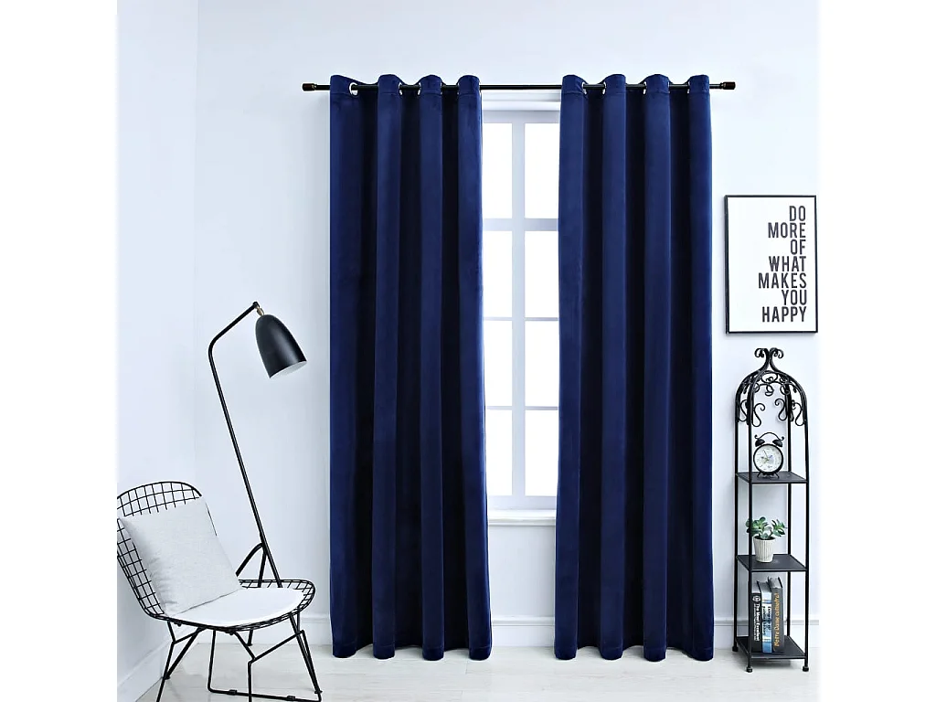 Rideaux occultants et anneaux 2pcs Velours Bleu foncé 140x245cm