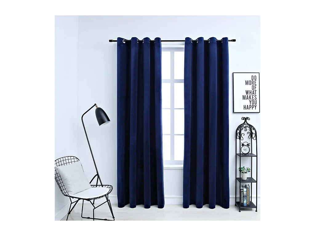 Rideaux occultants et anneaux 2pcs Velours Bleu foncé 140x245cm