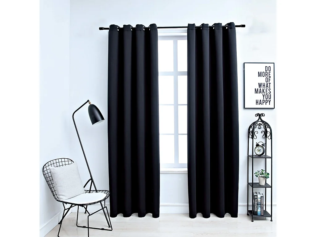 Tende oscuranti con anelli in metallo 2 pz Nero 140x225 cm