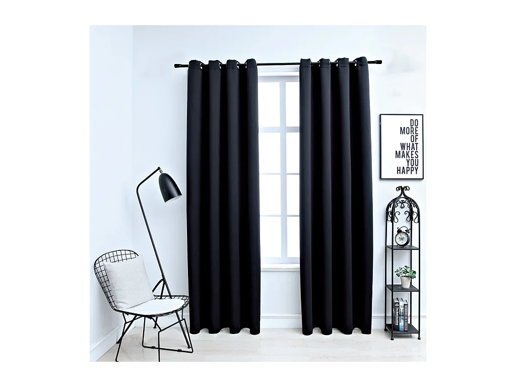 Rideaux occultants avec anneaux en métal 2 pcs Noir 140x225 cm