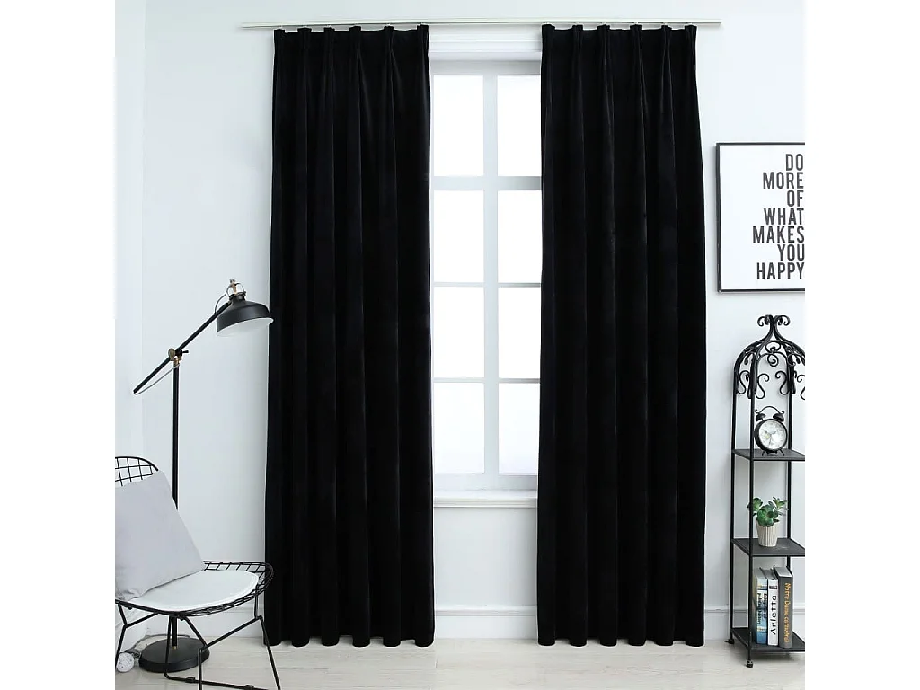 Cortinas blackout com ganchos 2 peças veludo preto 140x225 cm