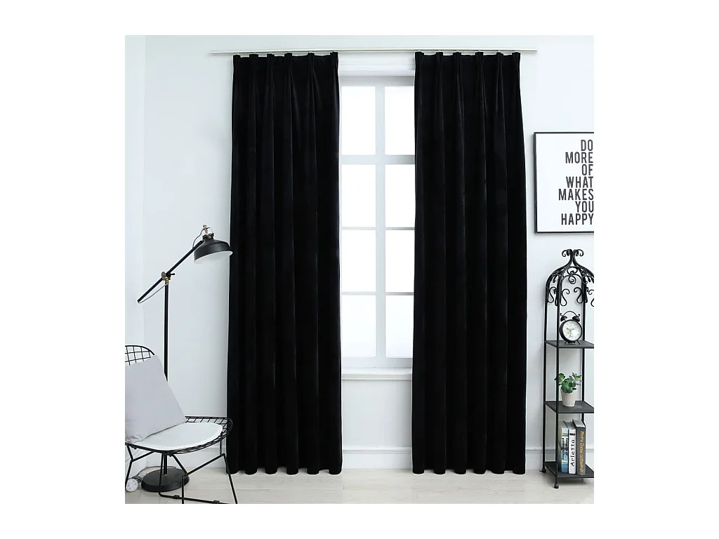 Rideaux occultants avec crochets 2 pcs Velours Noir 140x225 cm