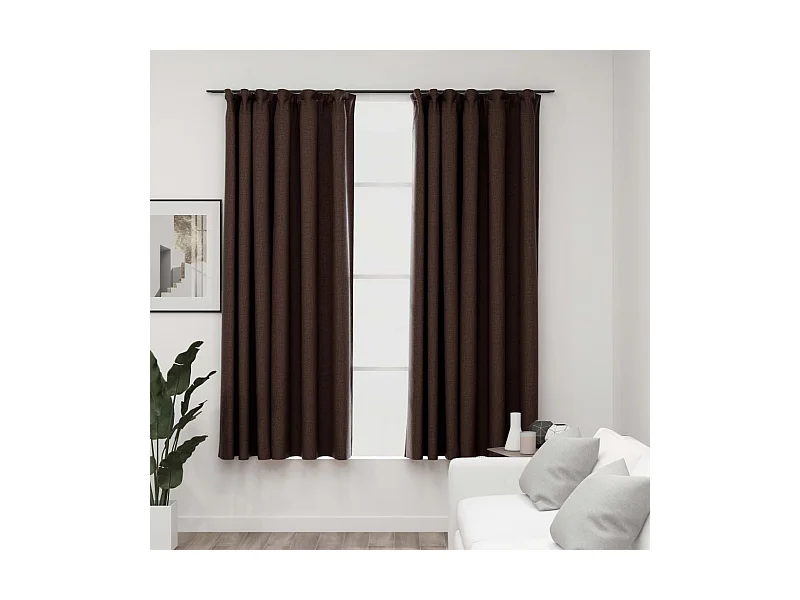 Rideaux occultants aspect lin et crochets 2 pcs Taupe 140x175cm