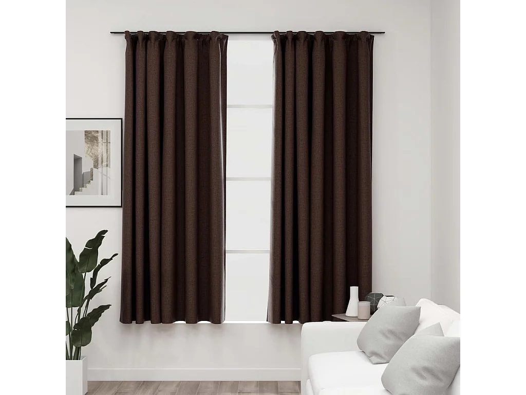 Rideaux occultants aspect lin et crochets 2 pcs Taupe 140x175cm