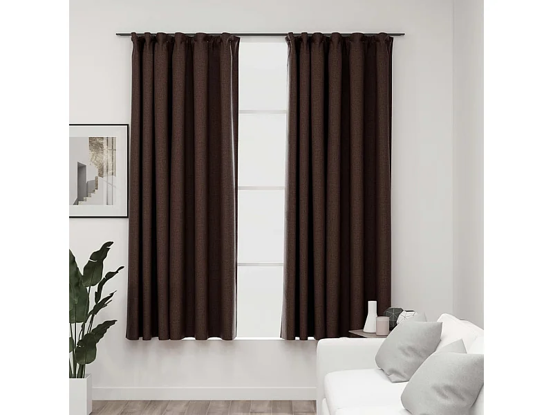 Tende oscuranti effetto lino e ganci 2 pz Tortora 140x175 cm