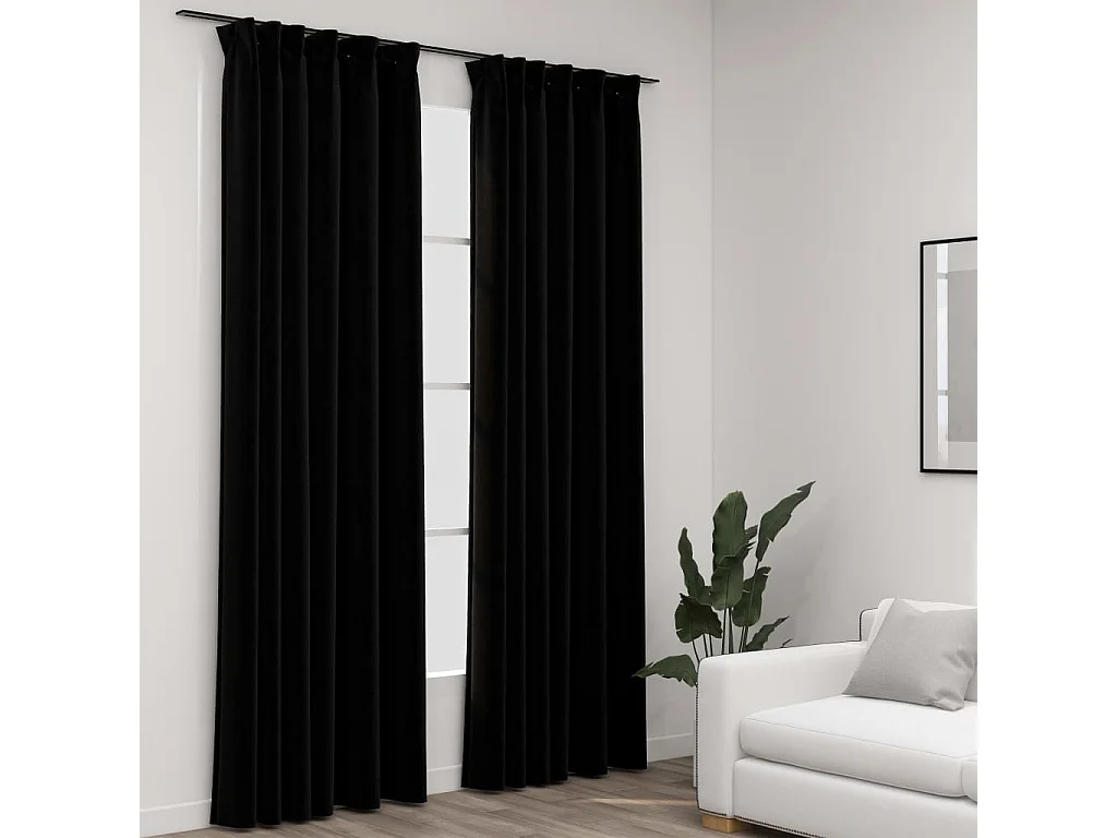 Cortinas blackout de linho com ganchos 2 unidades pretas 140x245cm