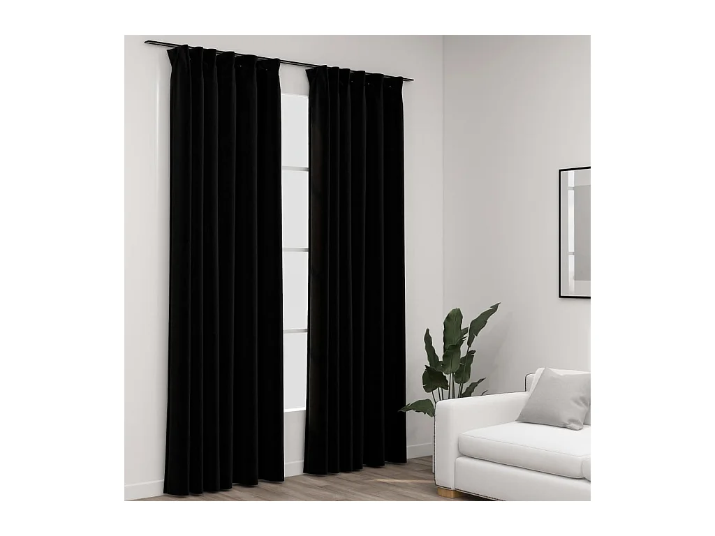 Rideaux occultants aspect lin avec crochets 2pcs Noir 140x245cm