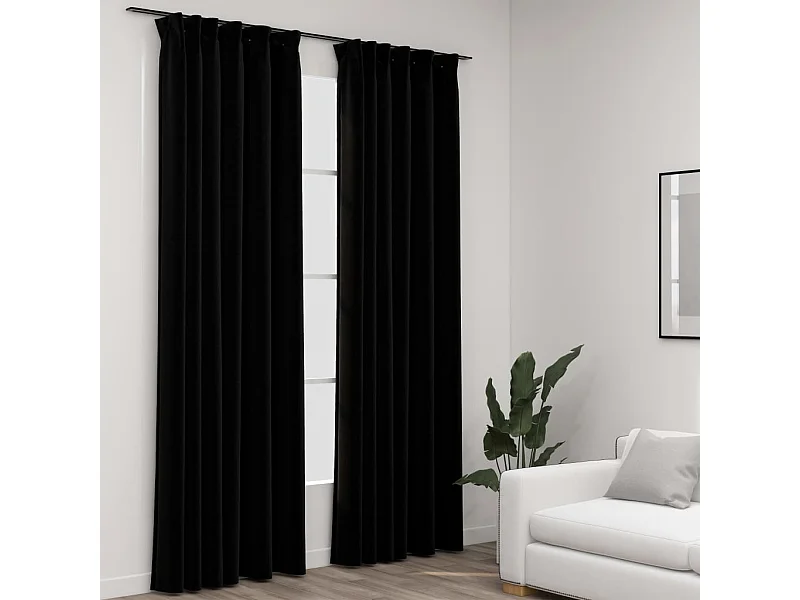 Cortinas blackout de linho com ganchos 2 unidades pretas 140x245cm