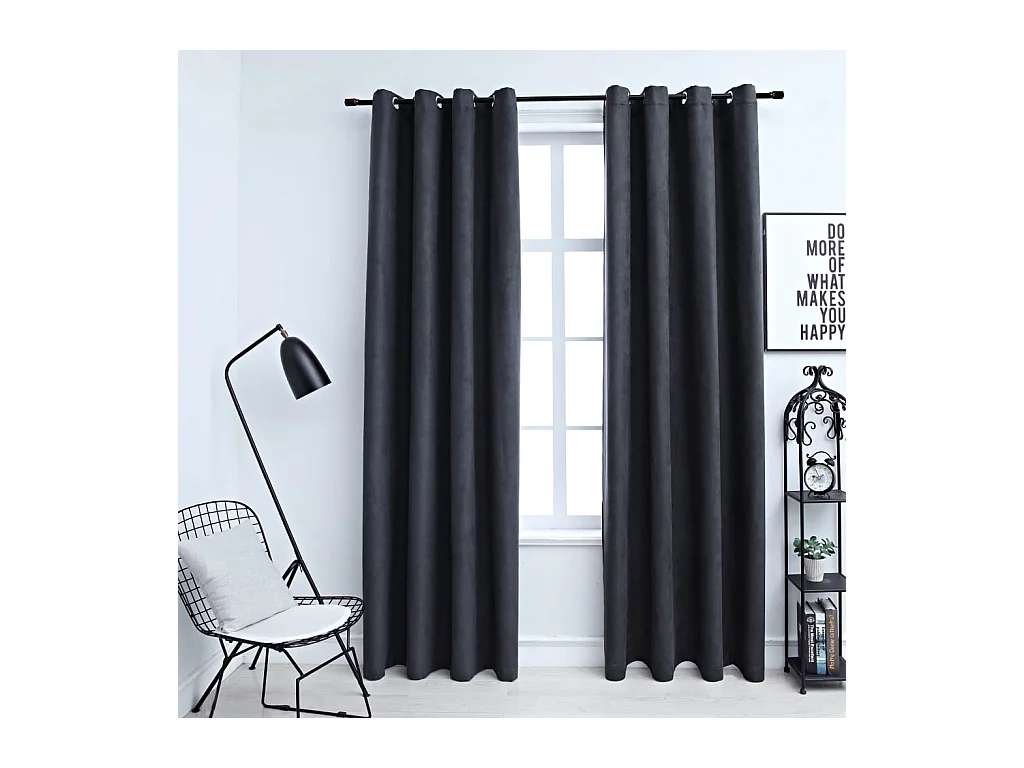 Rideaux occultants avec anneaux Métal 2pcs Anthracite 140x225cm