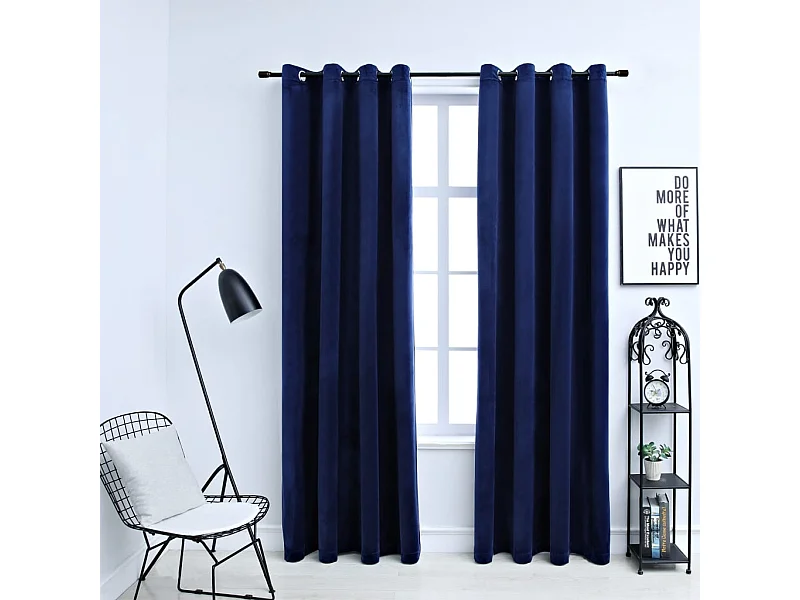 Cortinas e Argolas Blackout 2pcs Veludo Azul Escuro 140x175cm