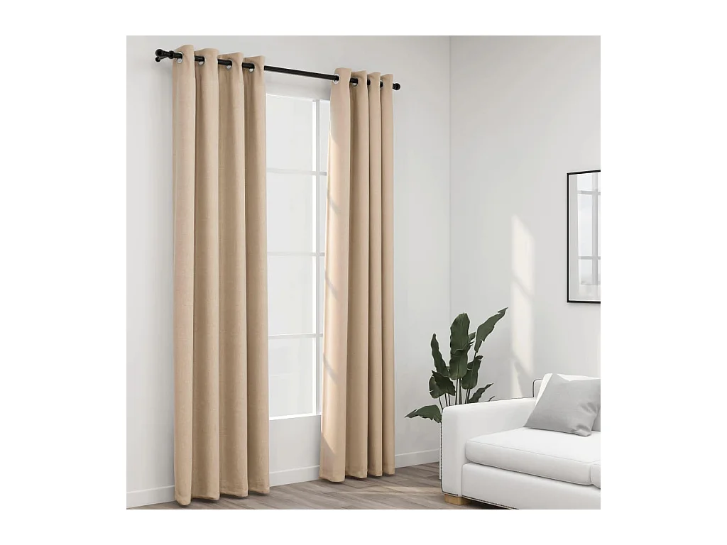 Rideaux occultants aspect lin avec œillets 2pcs beige 140x245cm