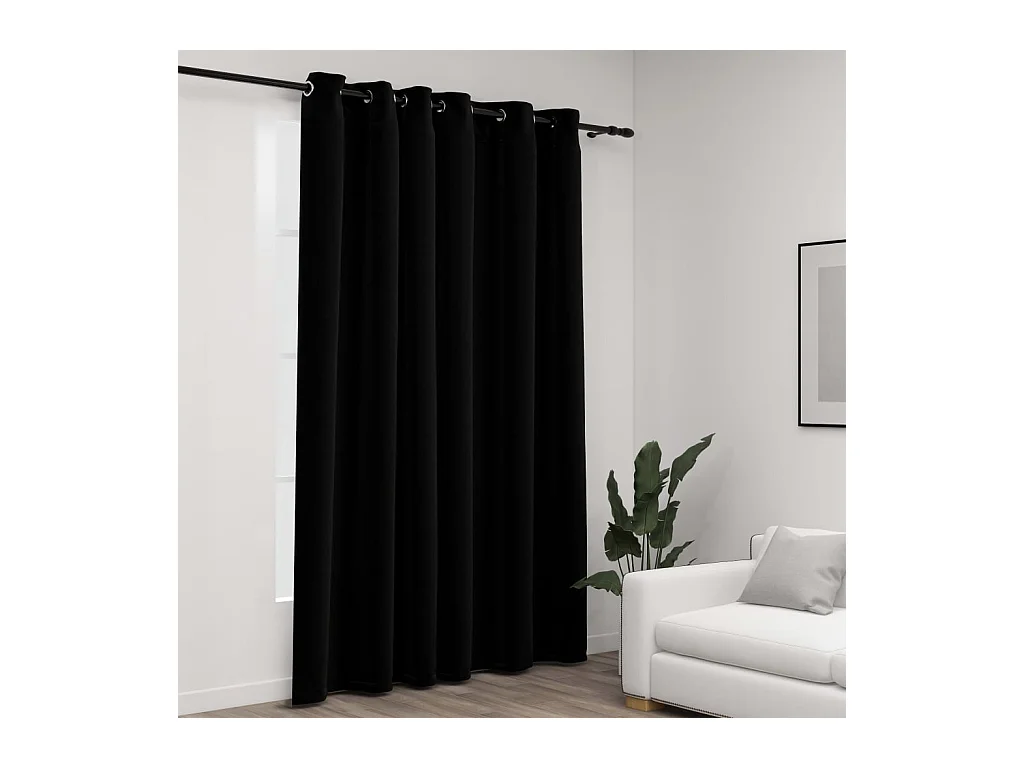 Rideau occultant Aspect de lin avec œillets Noir 290x245 cm