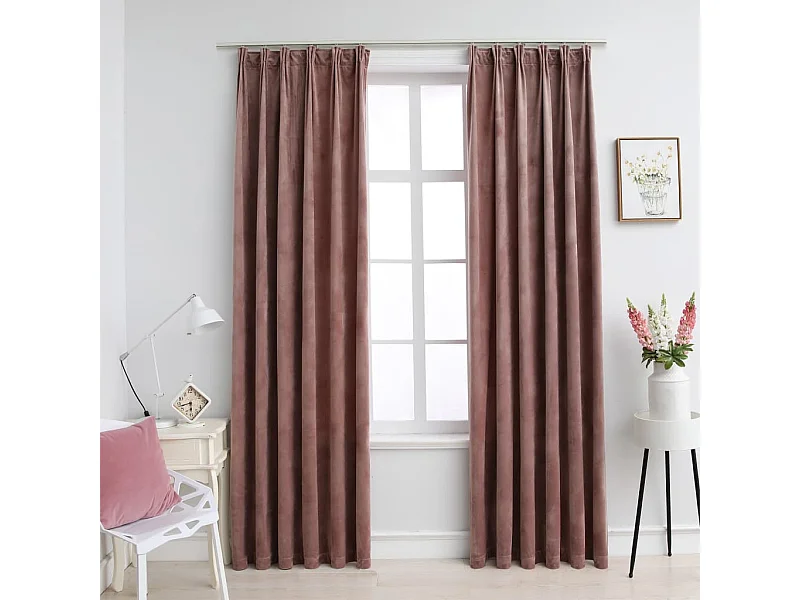 Cortina blackout e gancho 2pcs veludo rosa antigo 140x175cm