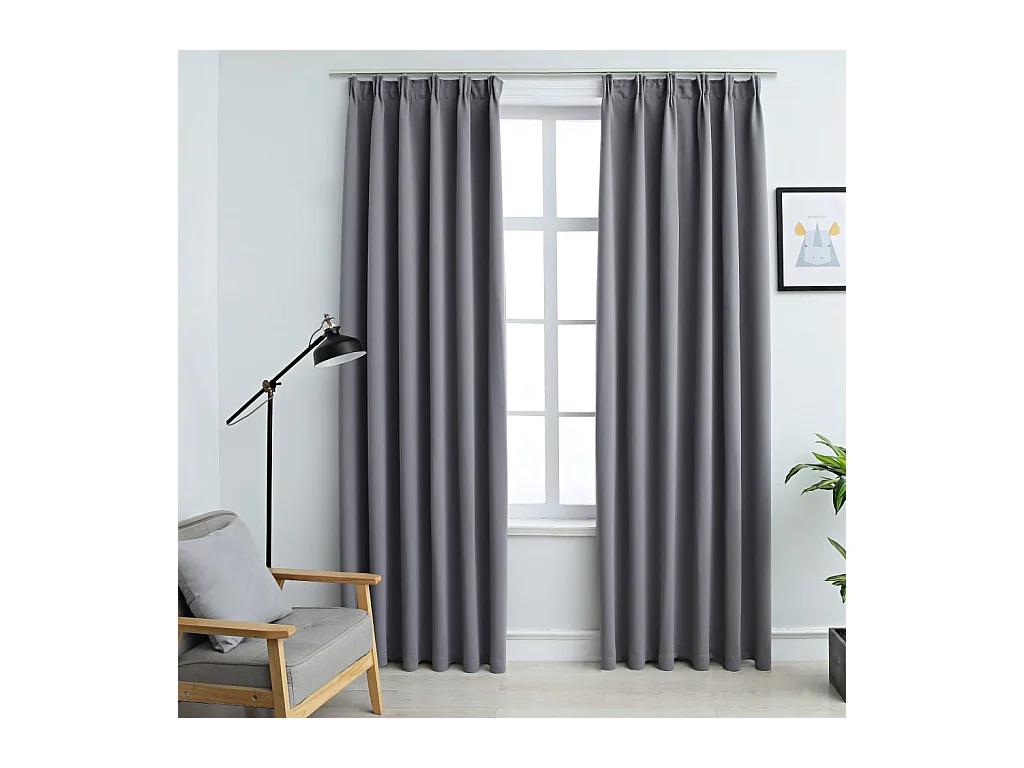 Tende oscuranti con ganci 2 pz Grigio 140x245 cm