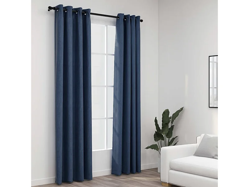 Rideaux occultants Aspect lin avec œillets 2 pcs Bleu 140x225cm
