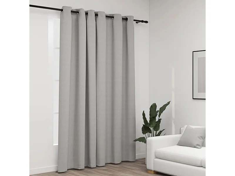 Cortina opaca aspecto lino con ojales Gris 290x245 cm