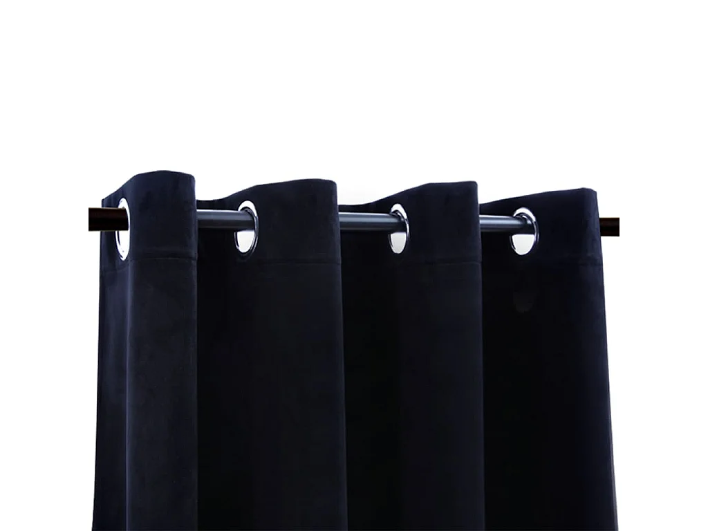 Rideaux occultants avec anneaux 2 pcs Velours Noir 140x225 cm