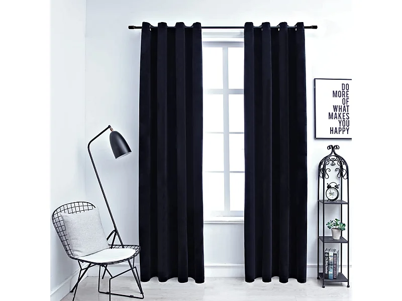 Tende oscuranti con anelli 2 pz Velluto Nero 140x225 cm