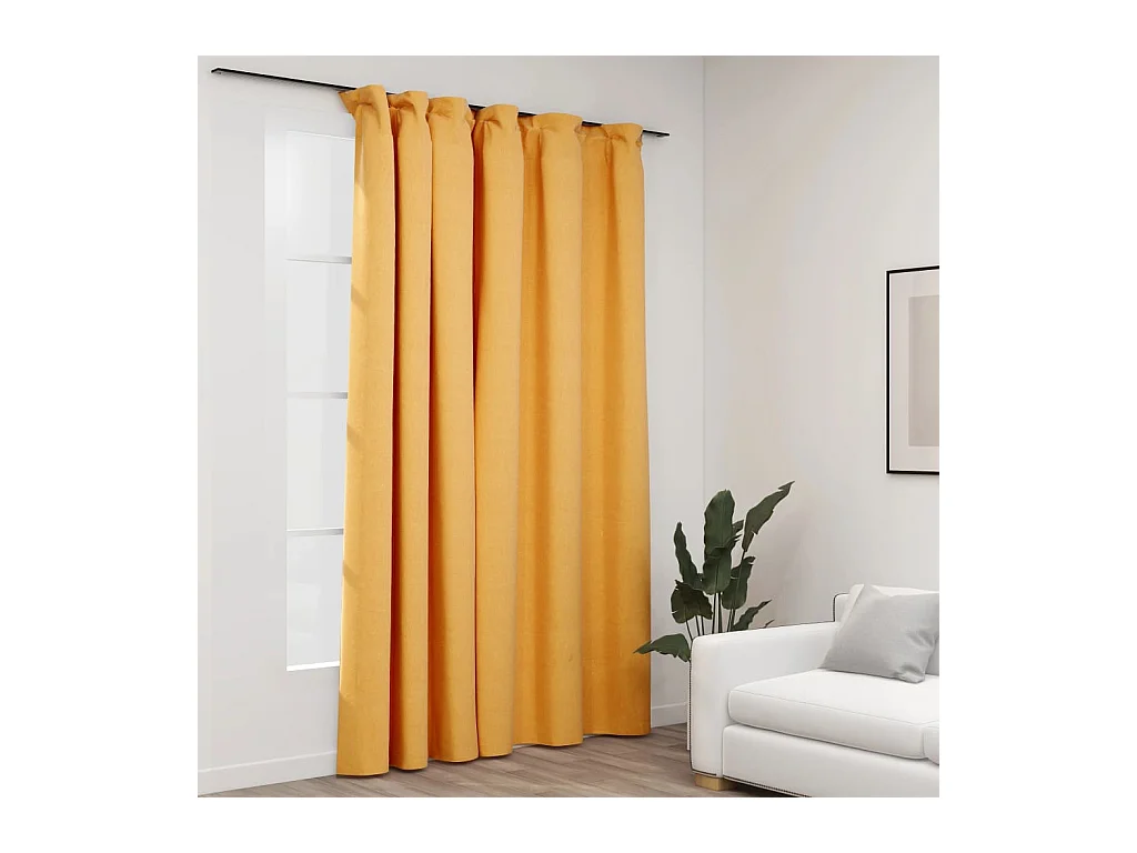 Rideau occultant d'aspect de lin avec crochets Jaune 290x245 cm