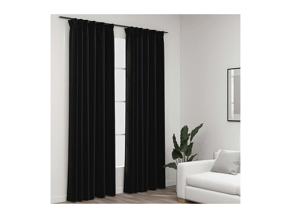 Rideaux occultants aspect lin crochet 2pcs Anthracite 140x245cm