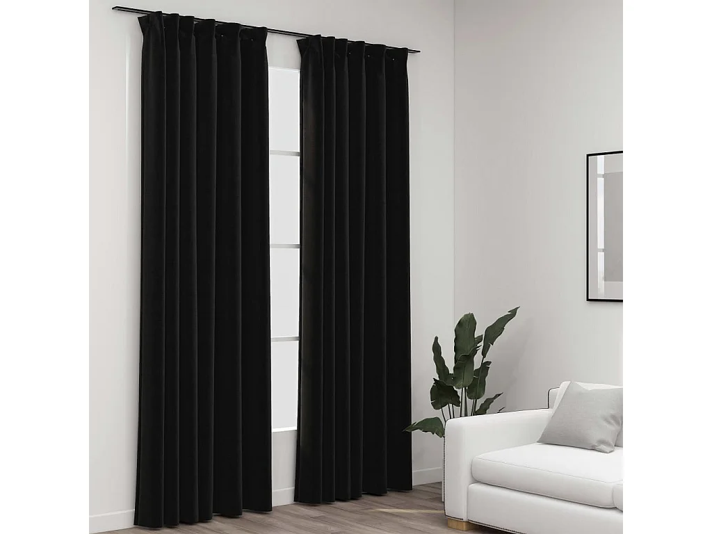 Rideaux occultants aspect lin crochet 2pcs Anthracite 140x245cm