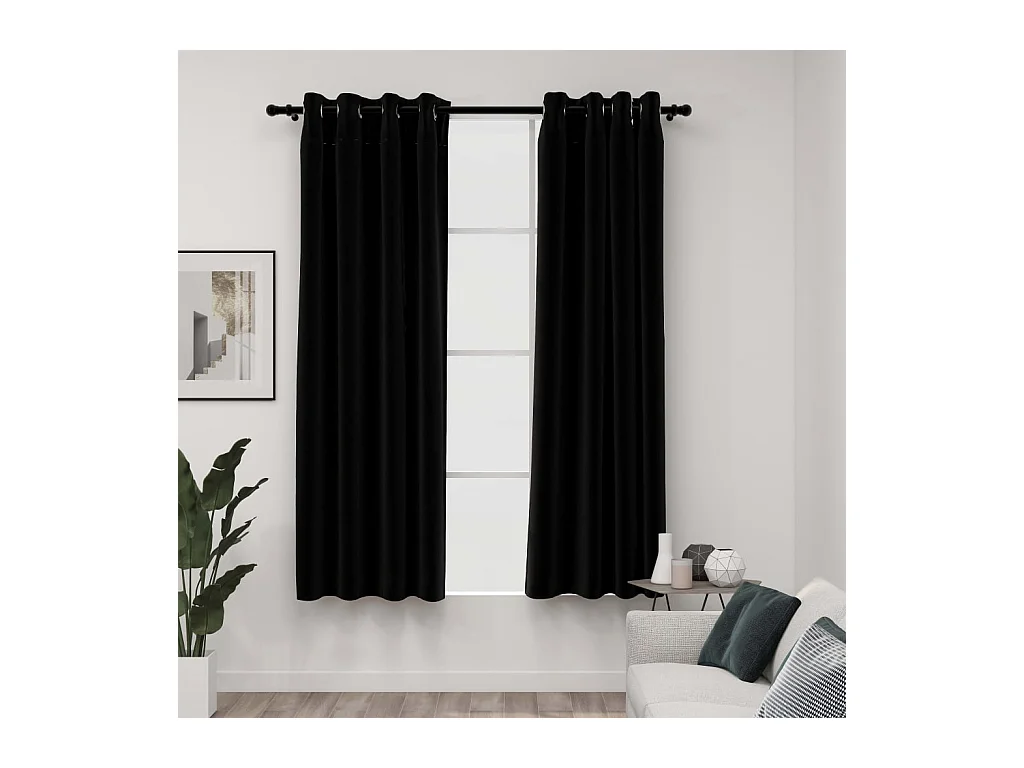 Tende oscuranti effetto lino con occhielli 2 pz Nero 140x175 cm