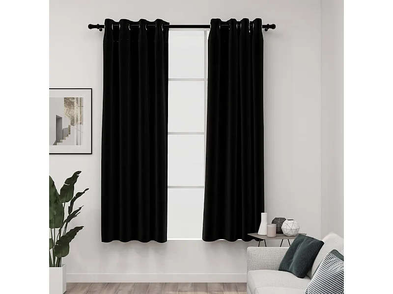 Tende oscuranti effetto lino con occhielli 2 pz Nero 140x175 cm