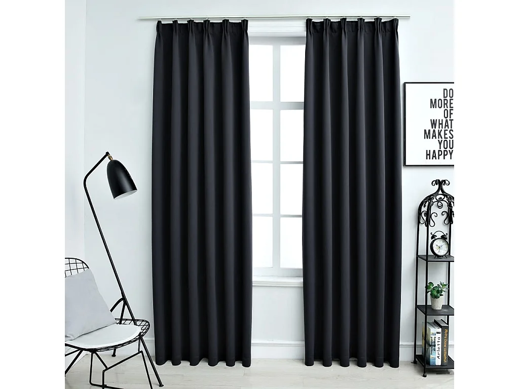Cortinas blackout com ganchos 2 peças pretas 140x245 cm