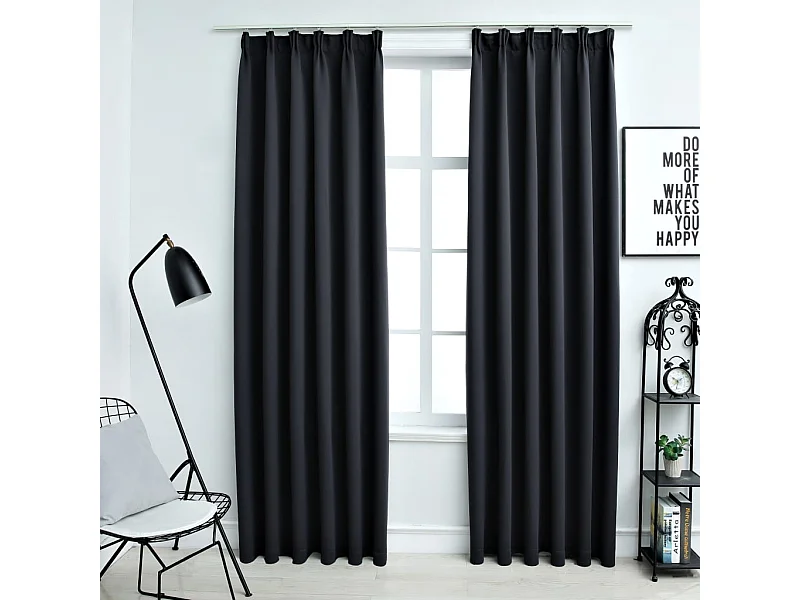 Tende oscuranti con ganci 2 pz Nero 140x245 cm