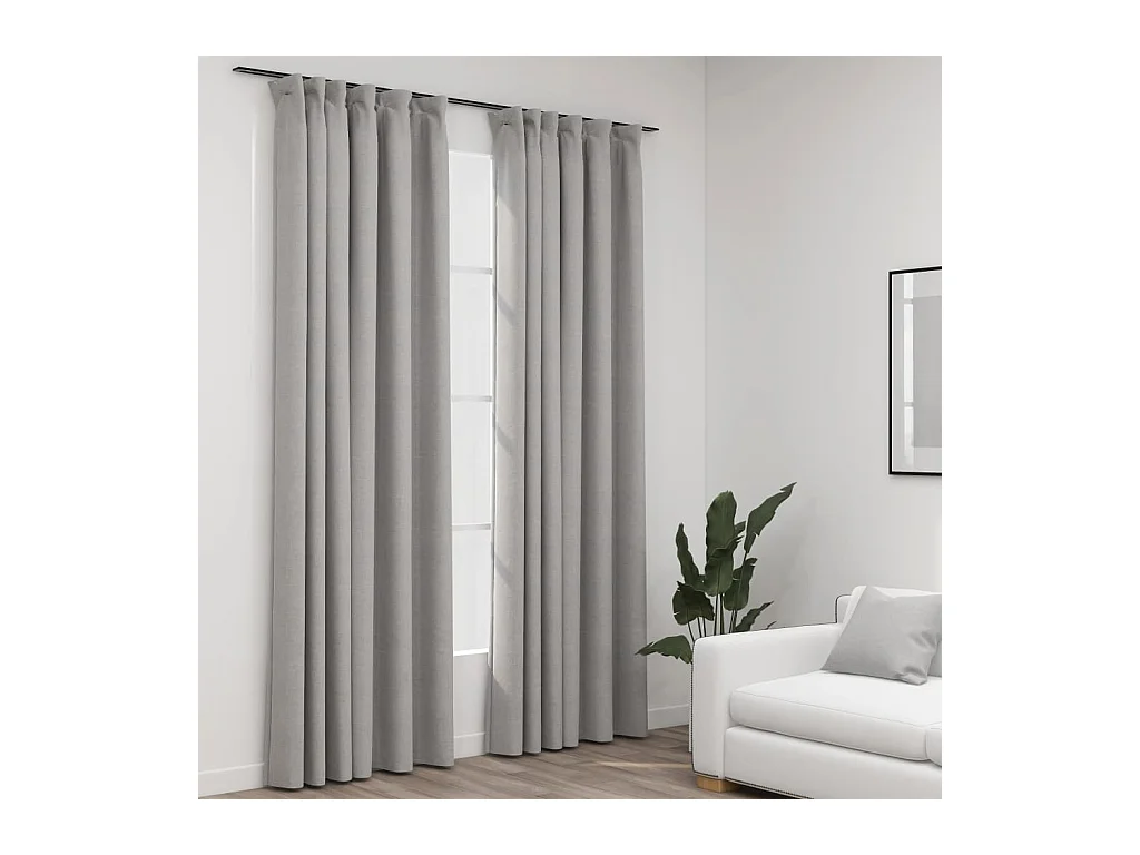 Rideaux occultants aspect lin avec crochets 2pcs Gris 140x245cm