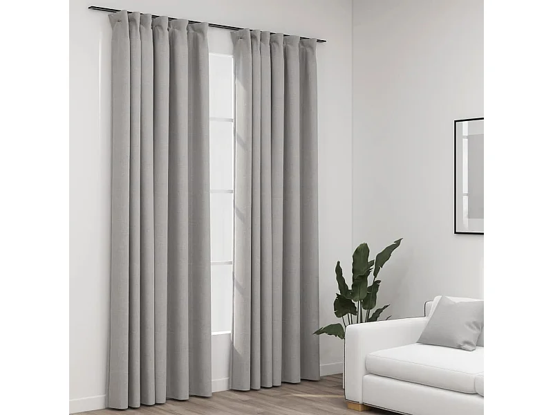 Rideaux occultants aspect lin avec crochets 2pcs Gris 140x245cm