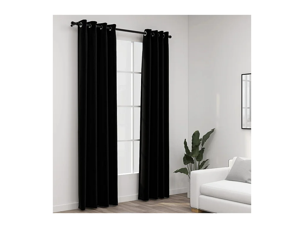 Rideaux occultants Aspect lin avec œillets 2 pcs Noir 140x245cm