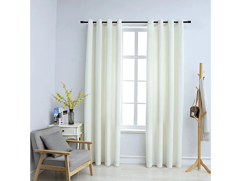 Rideaux occultants avec anneaux 2 pcs Velours Crème 140x225 cm