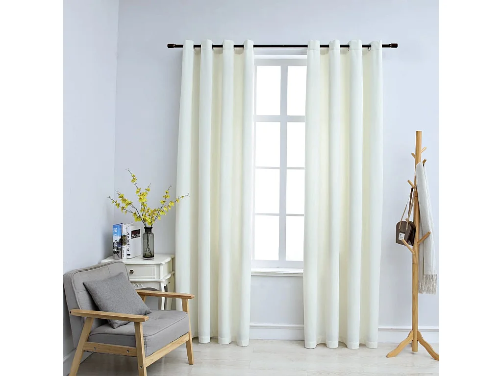 Rideaux occultants avec anneaux 2 pcs Velours Crème 140x225 cm