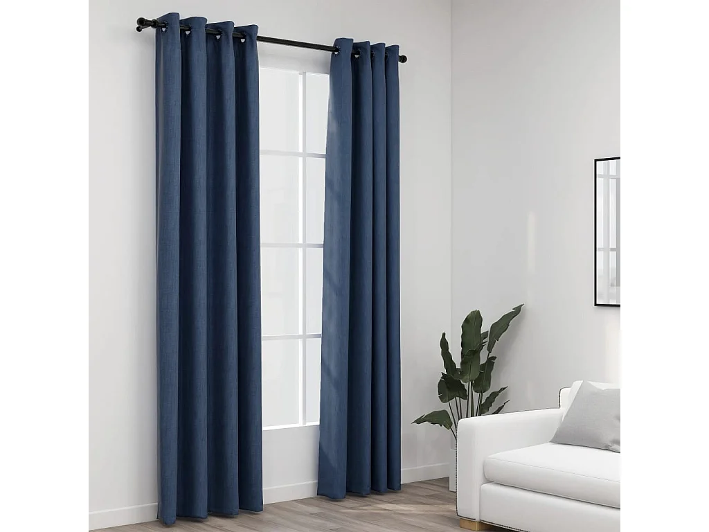 Cortinas blackout estilo linho com ilhós 2 peças Azul 140x245cm