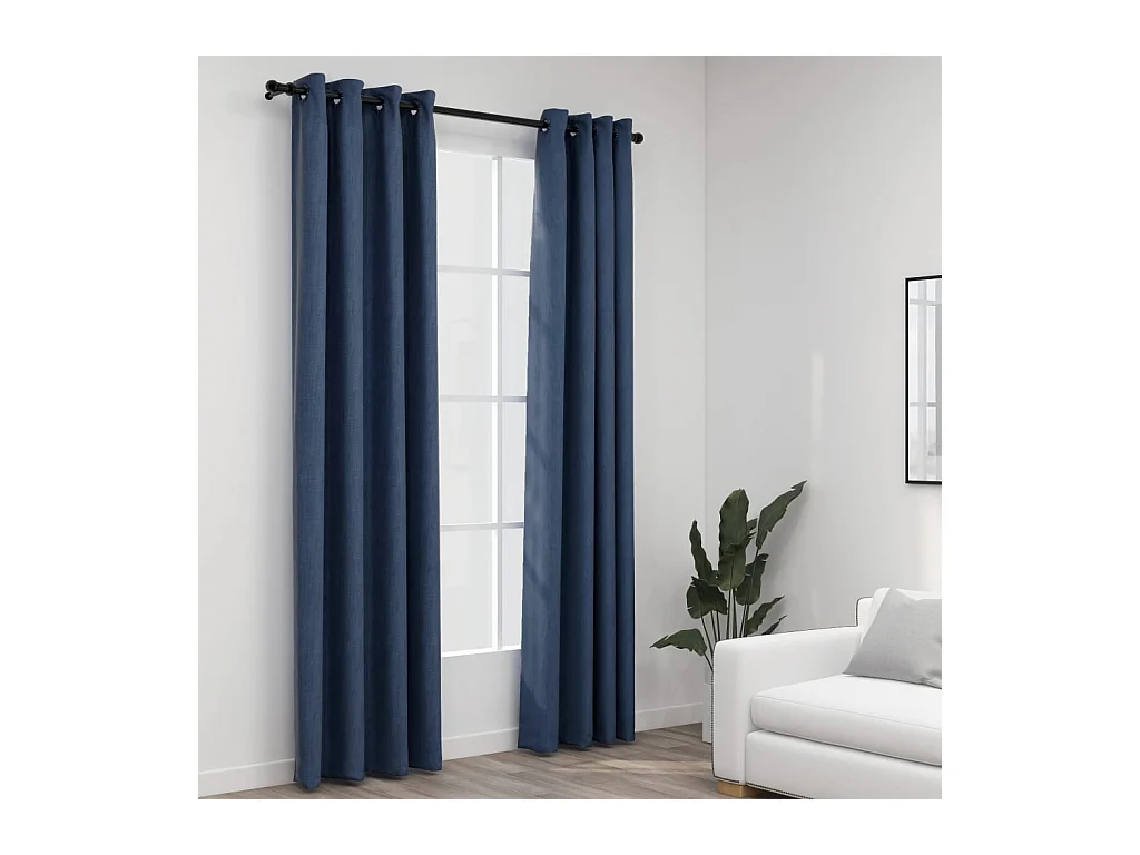 Verdunkelungsvorhänge in Leinenoptik mit Ösen, 2 Stück, Blau, 140 x 245 cm