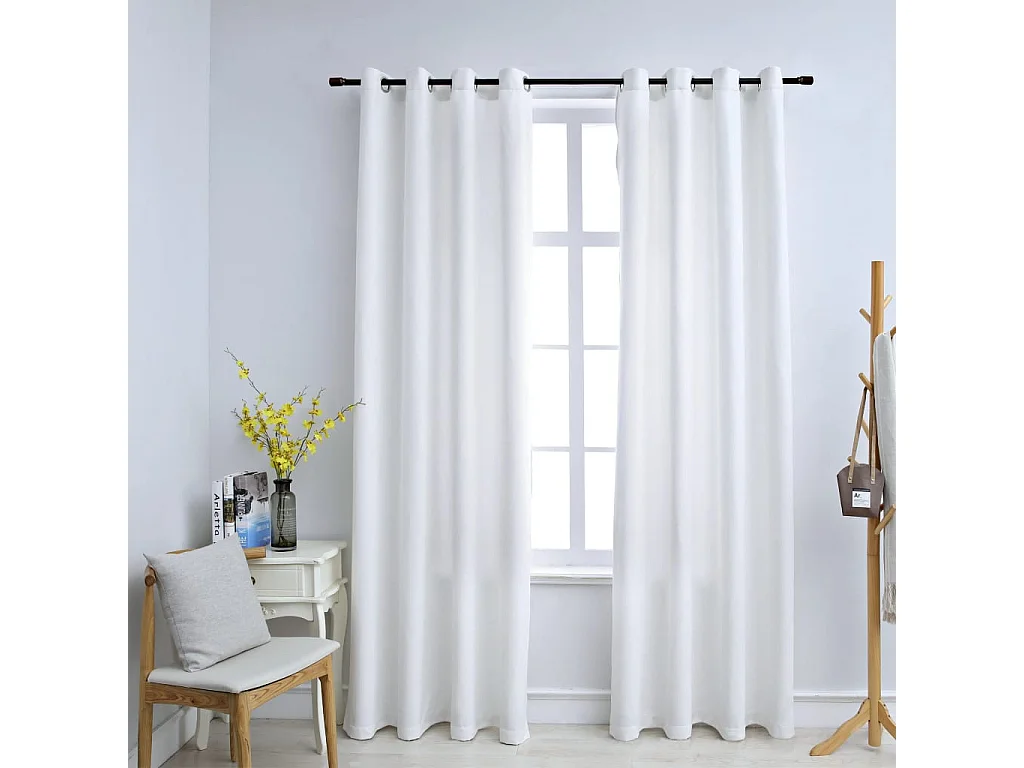 Rideau occultant et anneaux en métal 2pcs Blanc cassé 140x175cm
