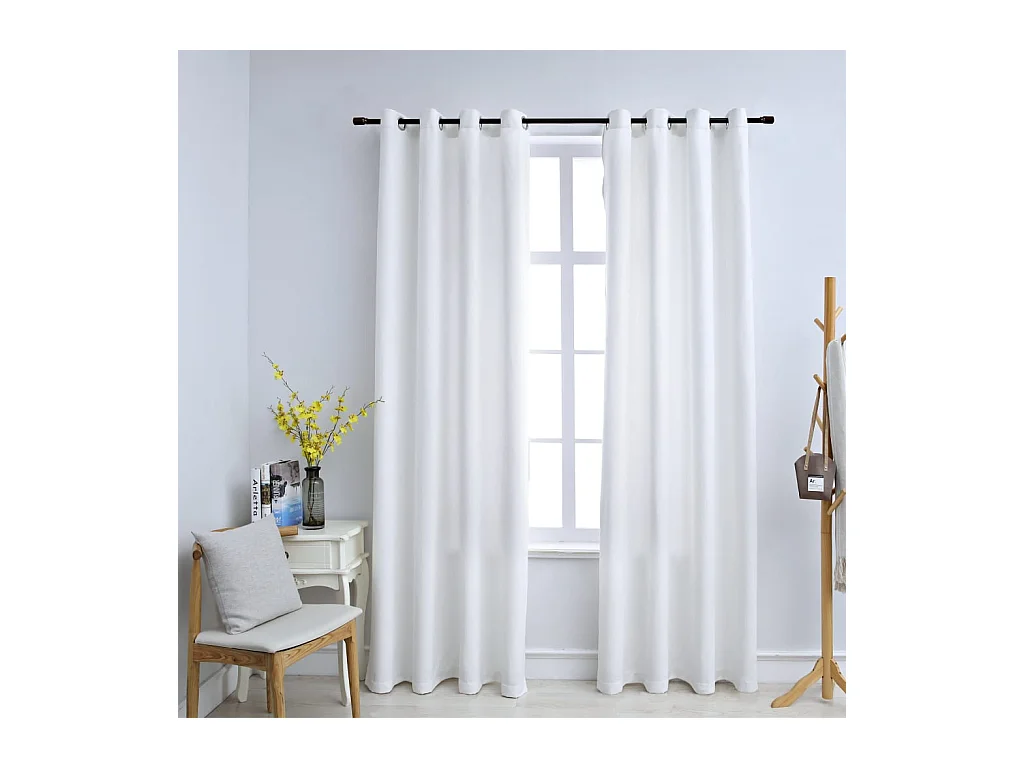 Rideau occultant et anneaux en métal 2pcs Blanc cassé 140x225cm