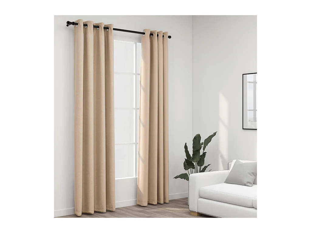 Verdunkelungsvorhänge in Leinenoptik mit Ösen, 2 Stück, beige, 140 x 225 cm