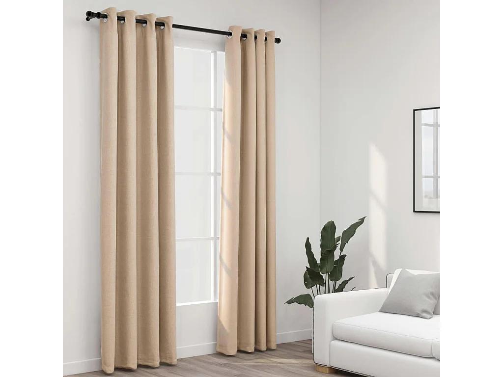 Rideaux occultants aspect lin avec œillets 2pcs beige 140x225cm