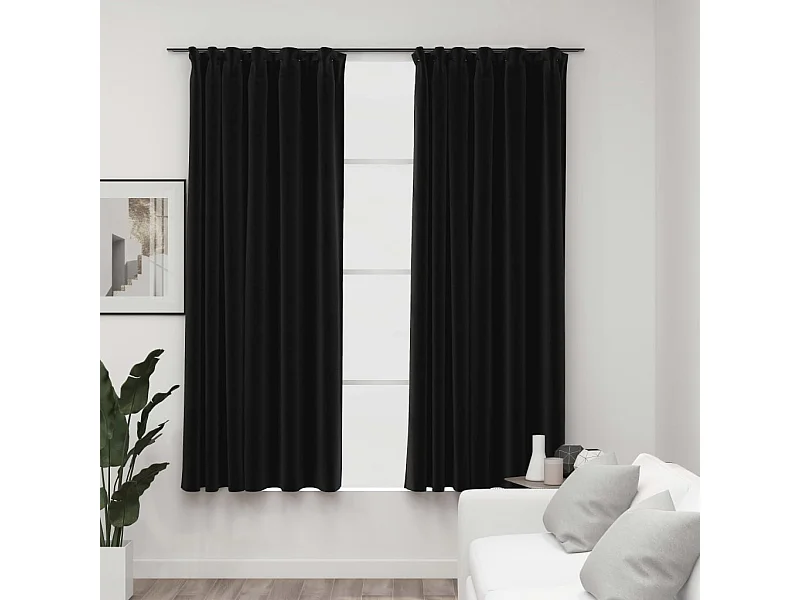 Cortinas blackout look linho gancho 2pcs Antracite 140x175cm