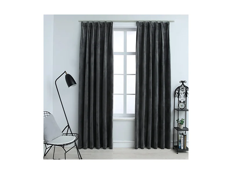 Rideaux occultants et crochet 2pcs Velours Anthracite 140x225cm