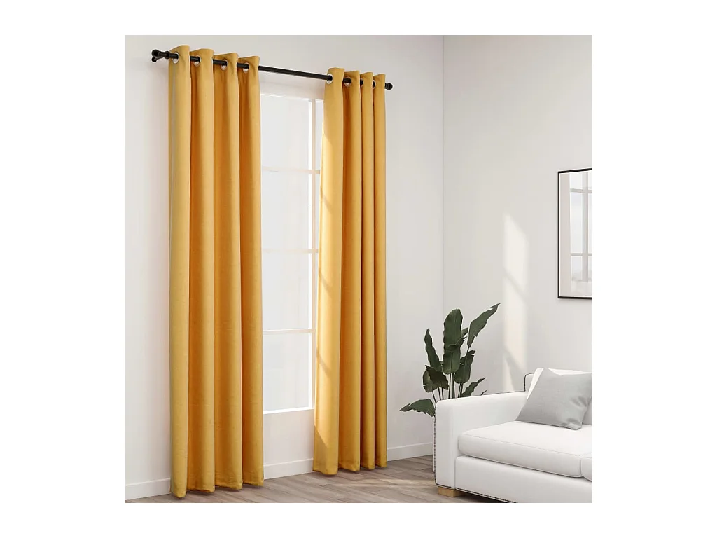 Rideaux occultants Aspect lin à œillets 2 pcs Jaune 140x225 cm